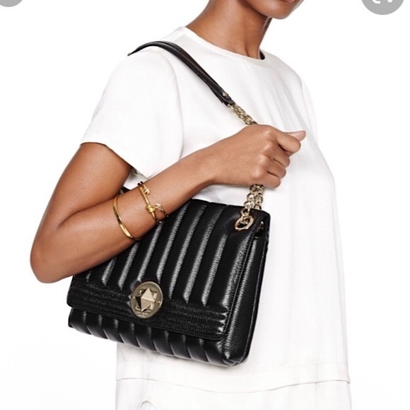 Kate Spade Evangeline Black Quilted Leather Bag Gold Chain - Picture 2 of 16